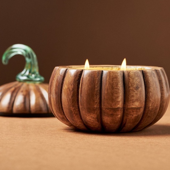 Wooden gourmand bourbon & pumpkin glass candle - Picture 5 of 10